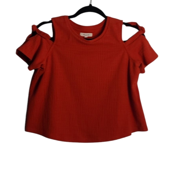 MADEWELL Cold Shoulder Skylark Cotton Blend Red Swing Top Size XS - Picture 1 of 13